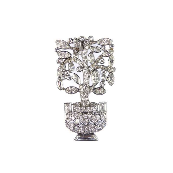Diamond set jardiniere tree brooch of geometric design